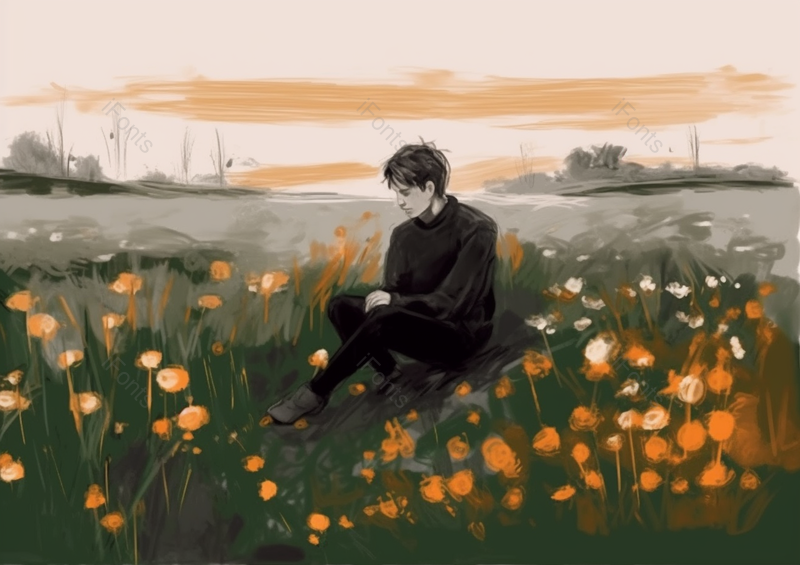 花簇中的男人油画,插画/手绘图,插画/手绘图库,插画/手绘图下载,插画/手绘
